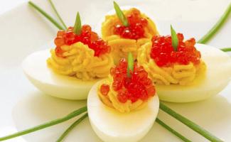 Eggs stuffed with red caviar recipes with photos