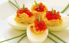 Eggs stuffed with red caviar recipes with photos