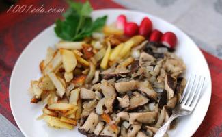 Fried potatoes with frozen mushrooms