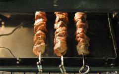 Pork shish kebab on onion bed
